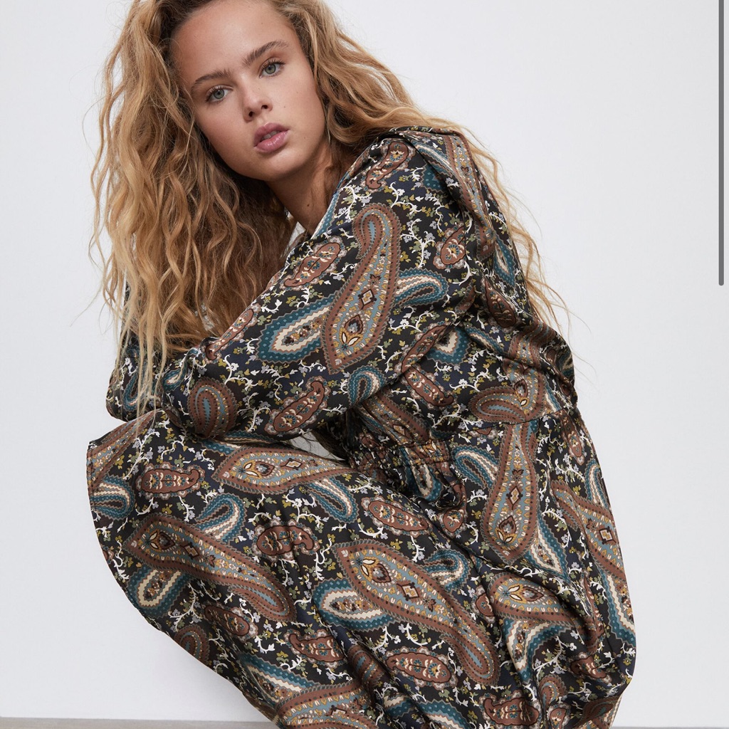 Zara Paisley Midi Dress In Brown, Teal And Black